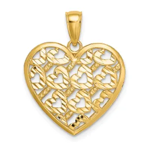 14k Yellow Gold D.C Filigree Heart Pattern Heart Pendant