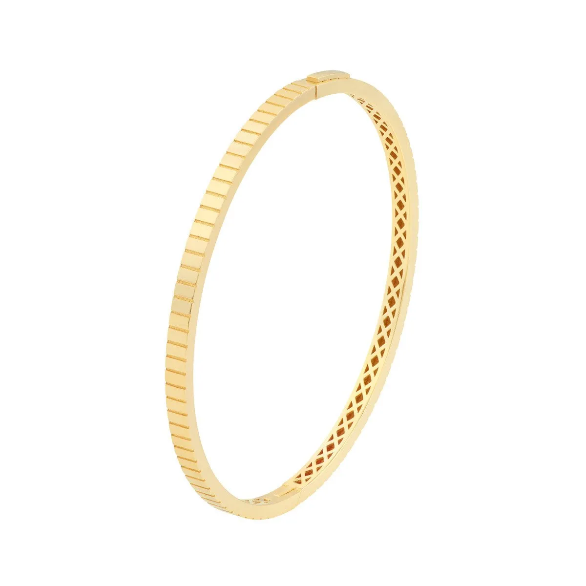 14K Yellow Gold Fluted Hinge Weave Bangle Bracelet