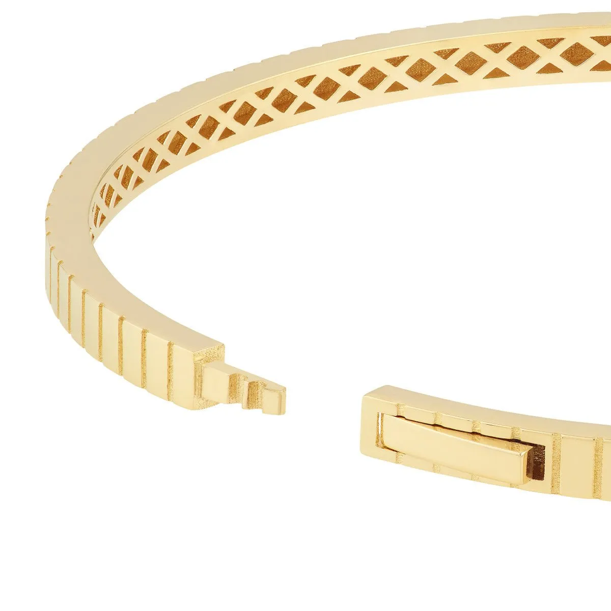 14K Yellow Gold Fluted Hinge Weave Bangle Bracelet