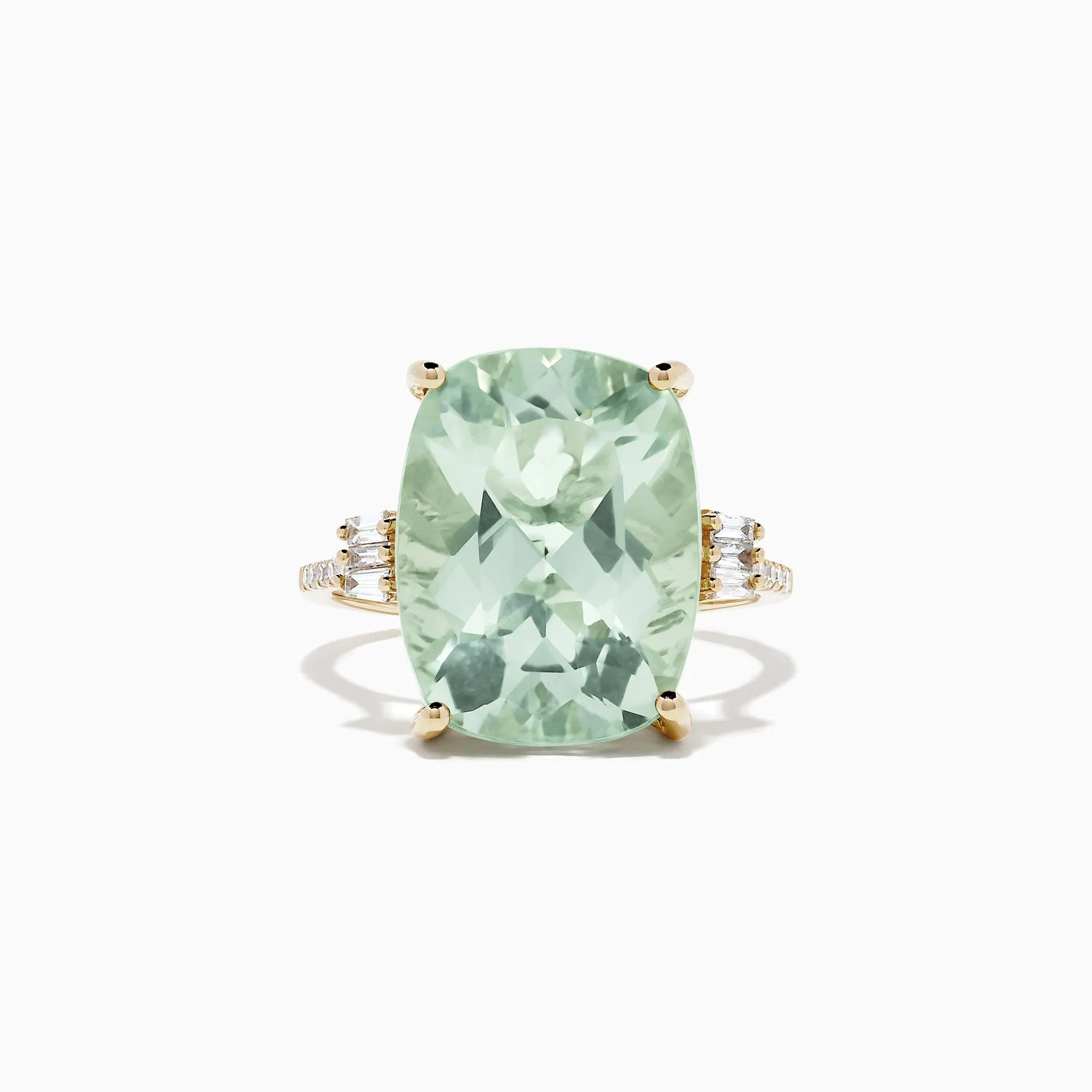 14K Yellow Gold Green Amethyst and Diamond Cocktail Ring, 10.51 TCW