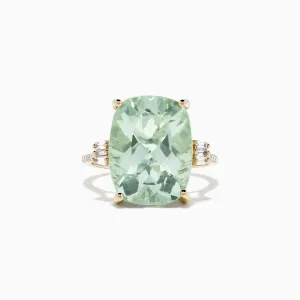 14K Yellow Gold Green Amethyst and Diamond Cocktail Ring, 10.51 TCW