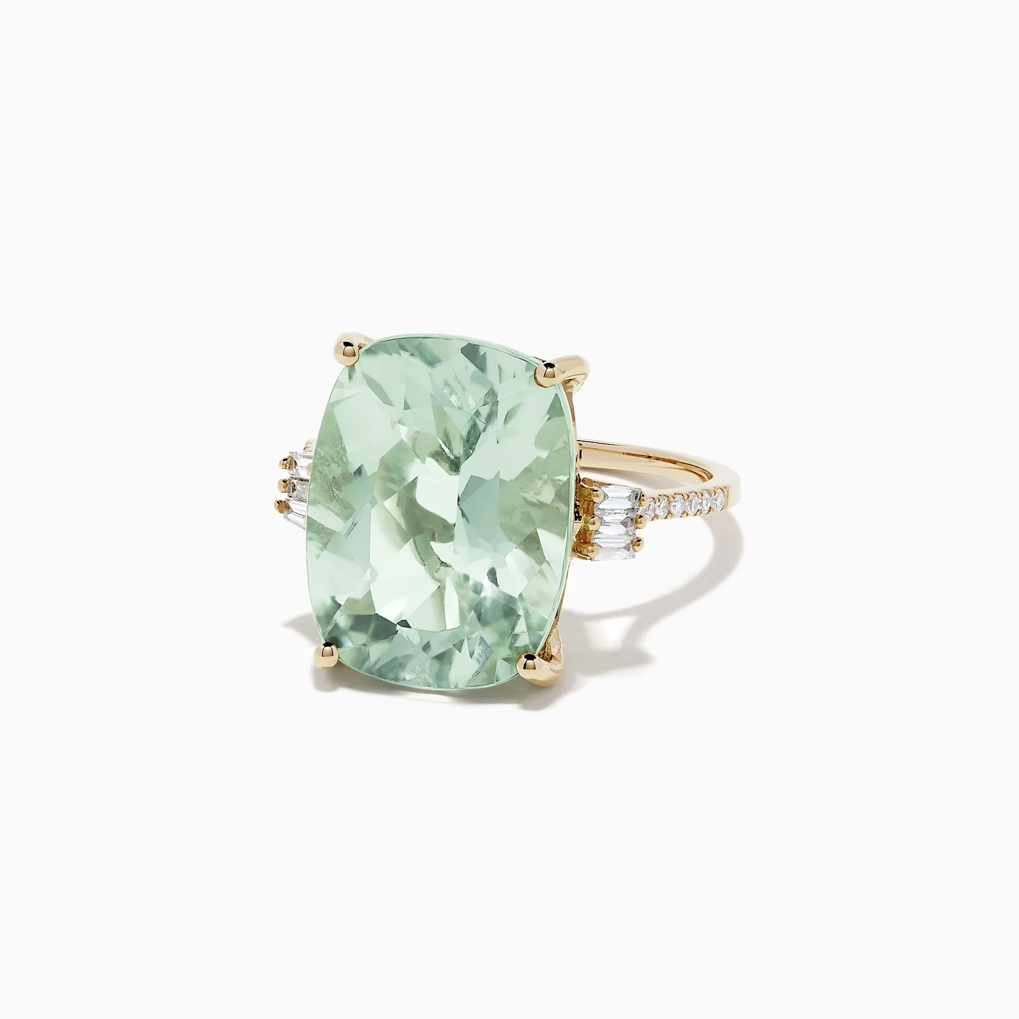 14K Yellow Gold Green Amethyst and Diamond Cocktail Ring, 10.51 TCW