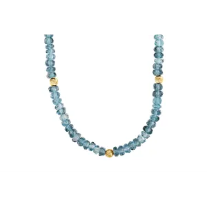 14K Yellow Gold London Blue Topaz and Gold Bead Necklace