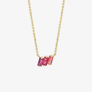 14k Yellow Gold Mixed Pink Baguette Bar Necklace