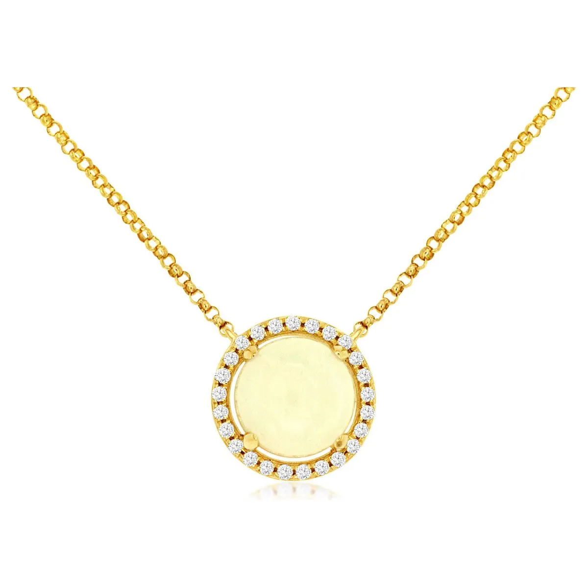 14k Yellow Gold Round Opal and Diamond Halo Pendant