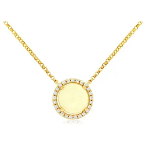 14k Yellow Gold Round Opal and Diamond Halo Pendant