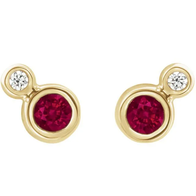 14KT GOLD 0.32 CTW RUBY & 0.03 CTW DIAMOND BEZEL-SET EARRINGS