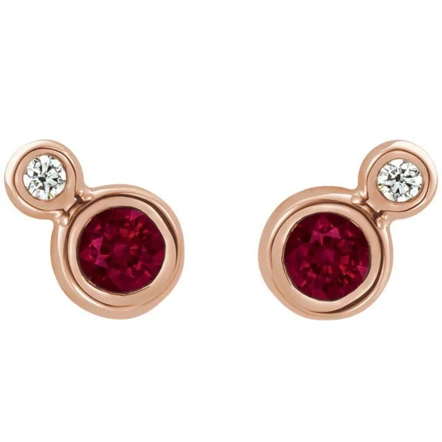 14KT GOLD 0.32 CTW RUBY & 0.03 CTW DIAMOND BEZEL-SET EARRINGS