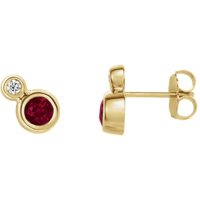 14KT GOLD 0.32 CTW RUBY & 0.03 CTW DIAMOND BEZEL-SET EARRINGS