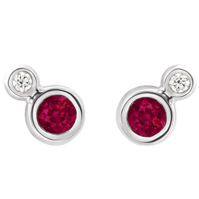 14KT GOLD 0.32 CTW RUBY & 0.03 CTW DIAMOND BEZEL-SET EARRINGS