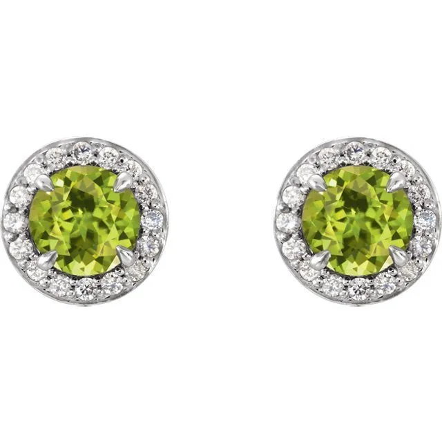 14KT GOLD 0.40 CTW PERIDOT & 0.12 CTW DIAMOND HALO EARRINGS