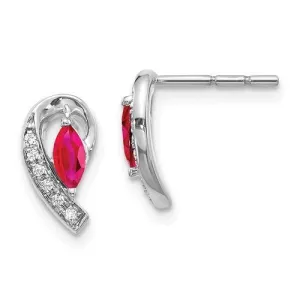 14KT GOLD .05 CTW DIAMOND & 0.33 CTW MARQUISE RUBY EARRINGS