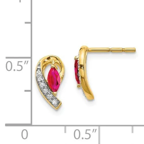 14KT GOLD .05 CTW DIAMOND & 0.33 CTW MARQUISE RUBY EARRINGS