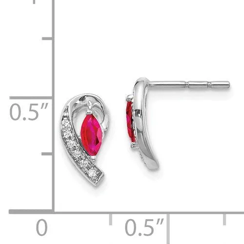 14KT GOLD .05 CTW DIAMOND & 0.33 CTW MARQUISE RUBY EARRINGS