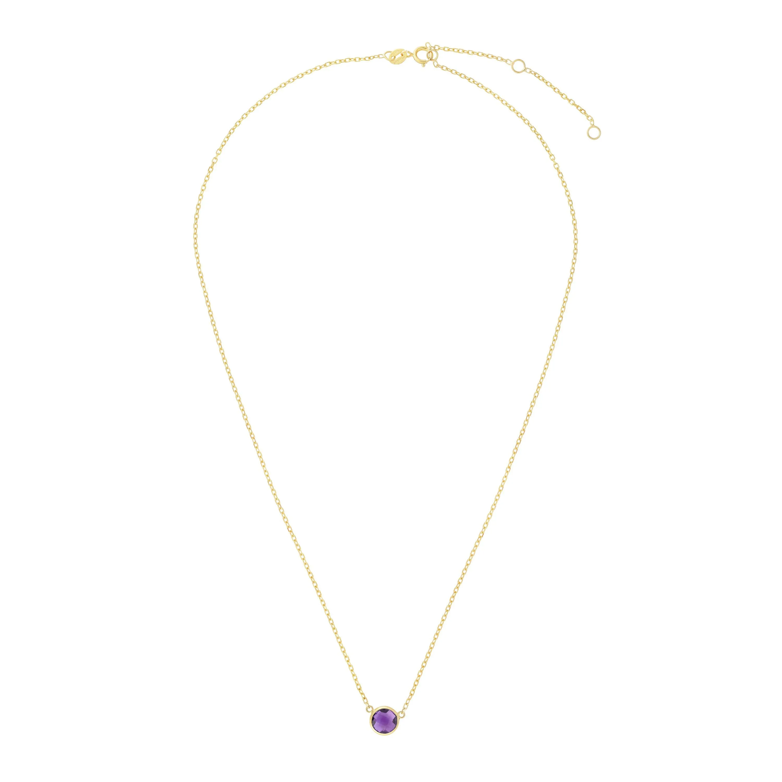 14kt Gold 17 inches Yellow Finish Extendable Colored Stone Necklace with Spring Ring Clasp with 0.9000ct 6mm Round Purple Amethyst