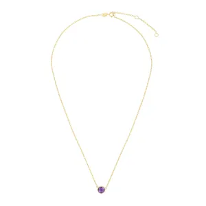 14kt Gold 17 inches Yellow Finish Extendable Colored Stone Necklace with Spring Ring Clasp with 0.9000ct 6mm Round Purple Amethyst