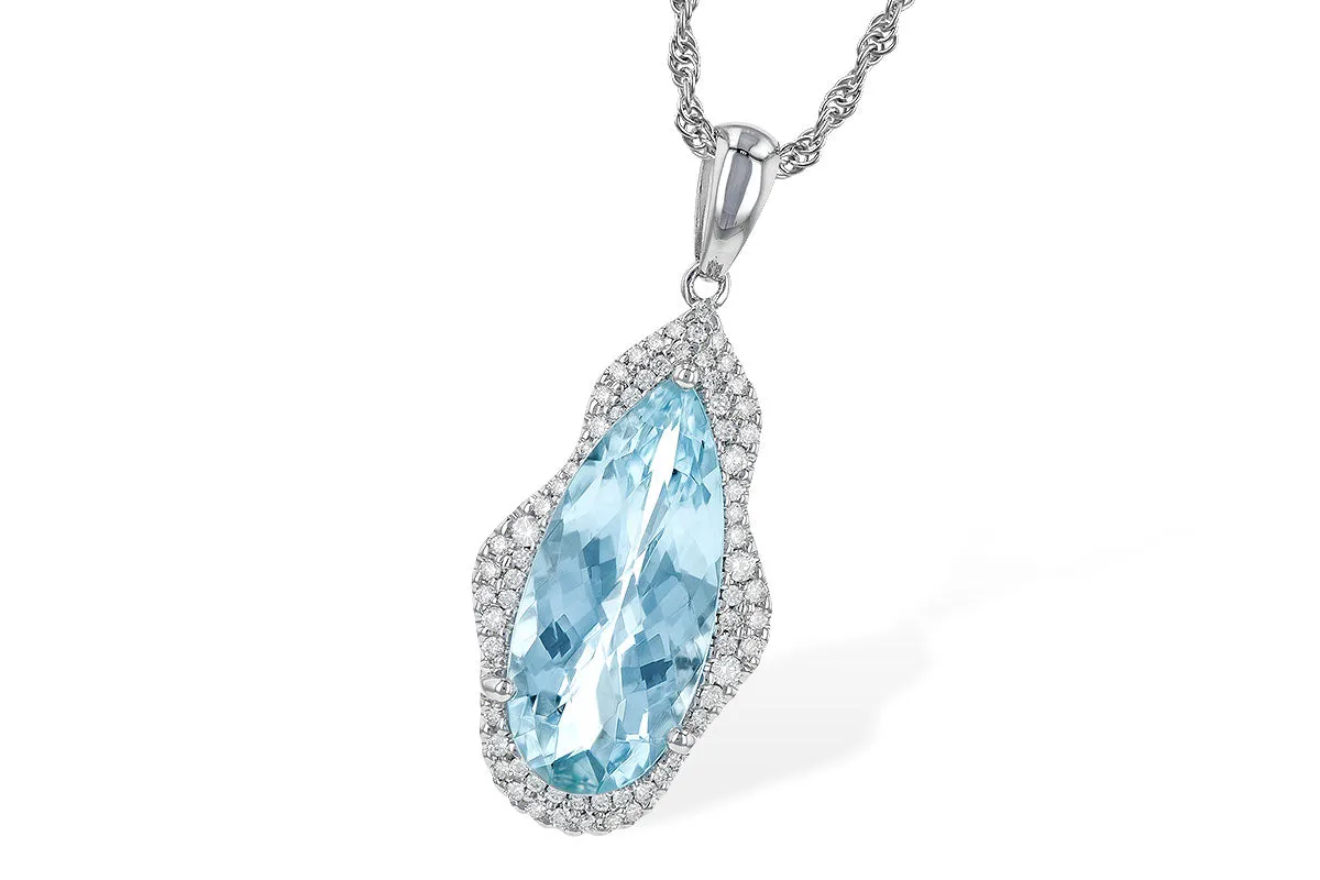 14KT Gold Necklace with 3.97CT Aquamarine and Diamond Accents