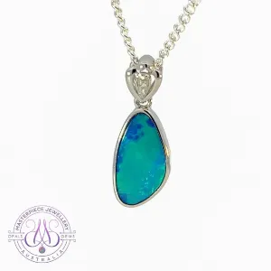 14kt White Gold Blue Green Opal doublet pendant