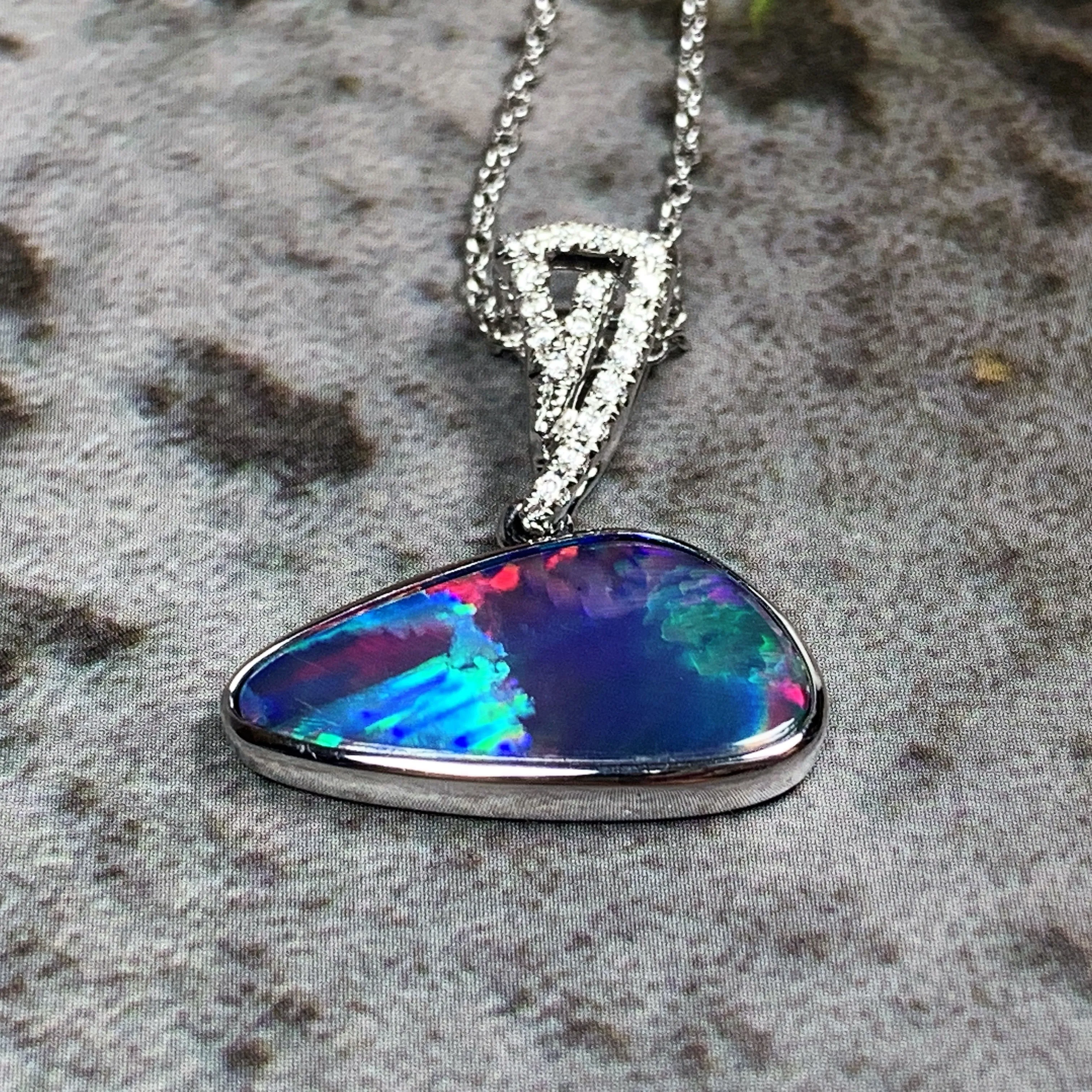 14kt White Gold Opal 3.6ct and Diamond pendant