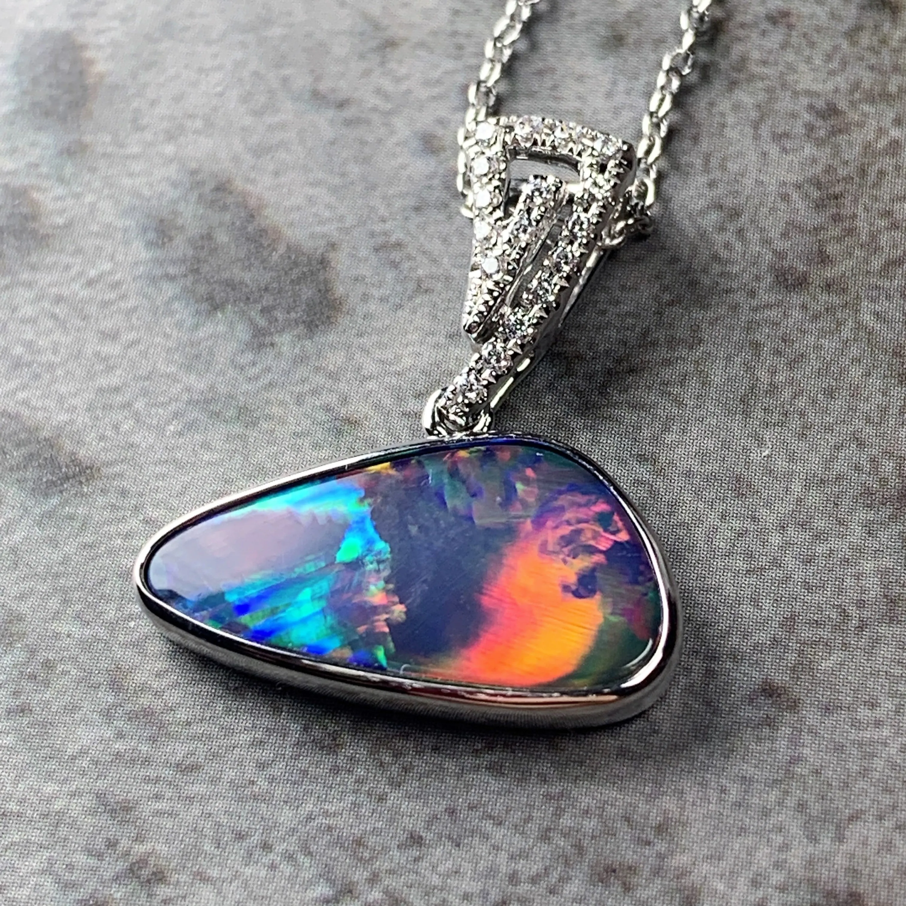 14kt White Gold Opal 3.6ct and Diamond pendant