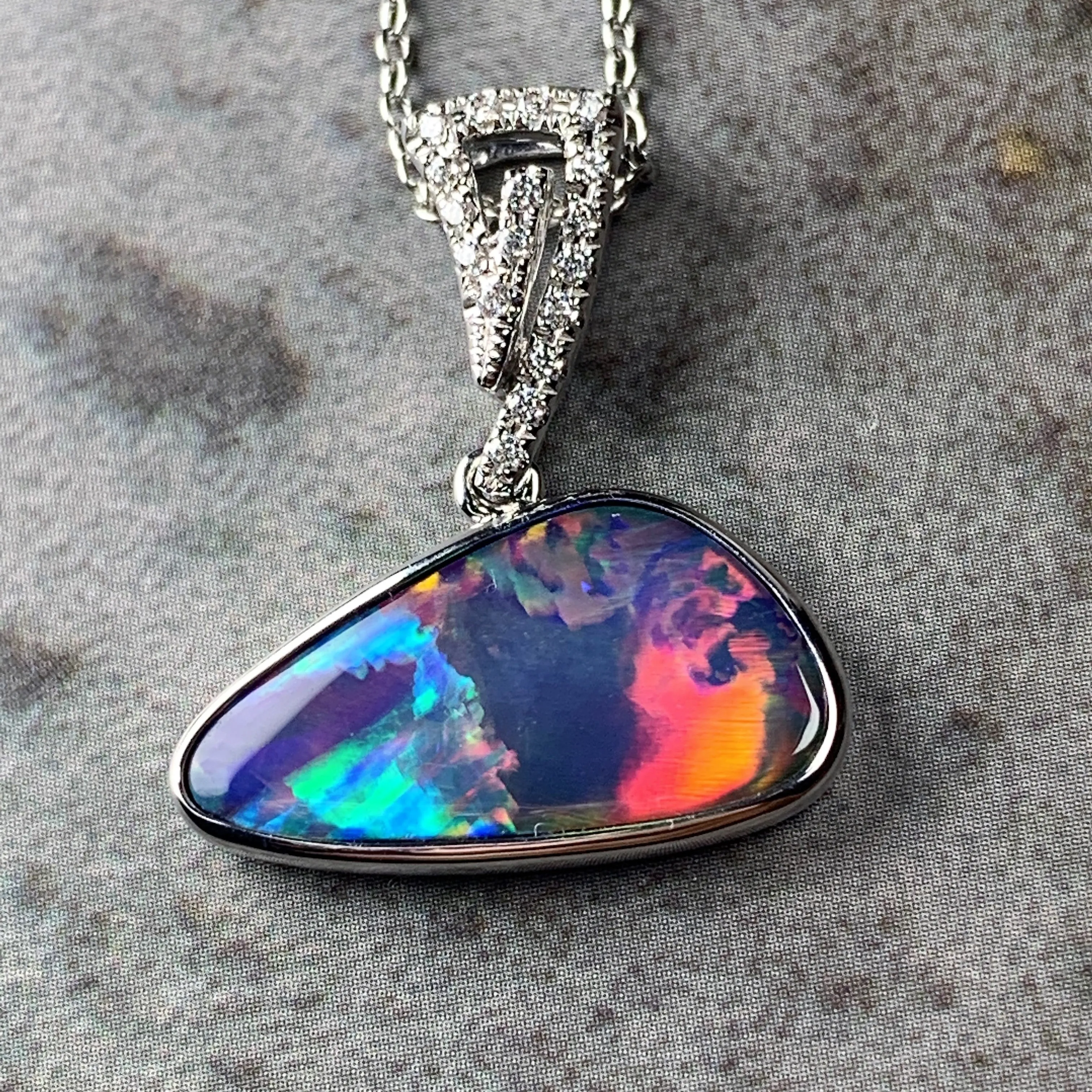 14kt White Gold Opal 3.6ct and Diamond pendant