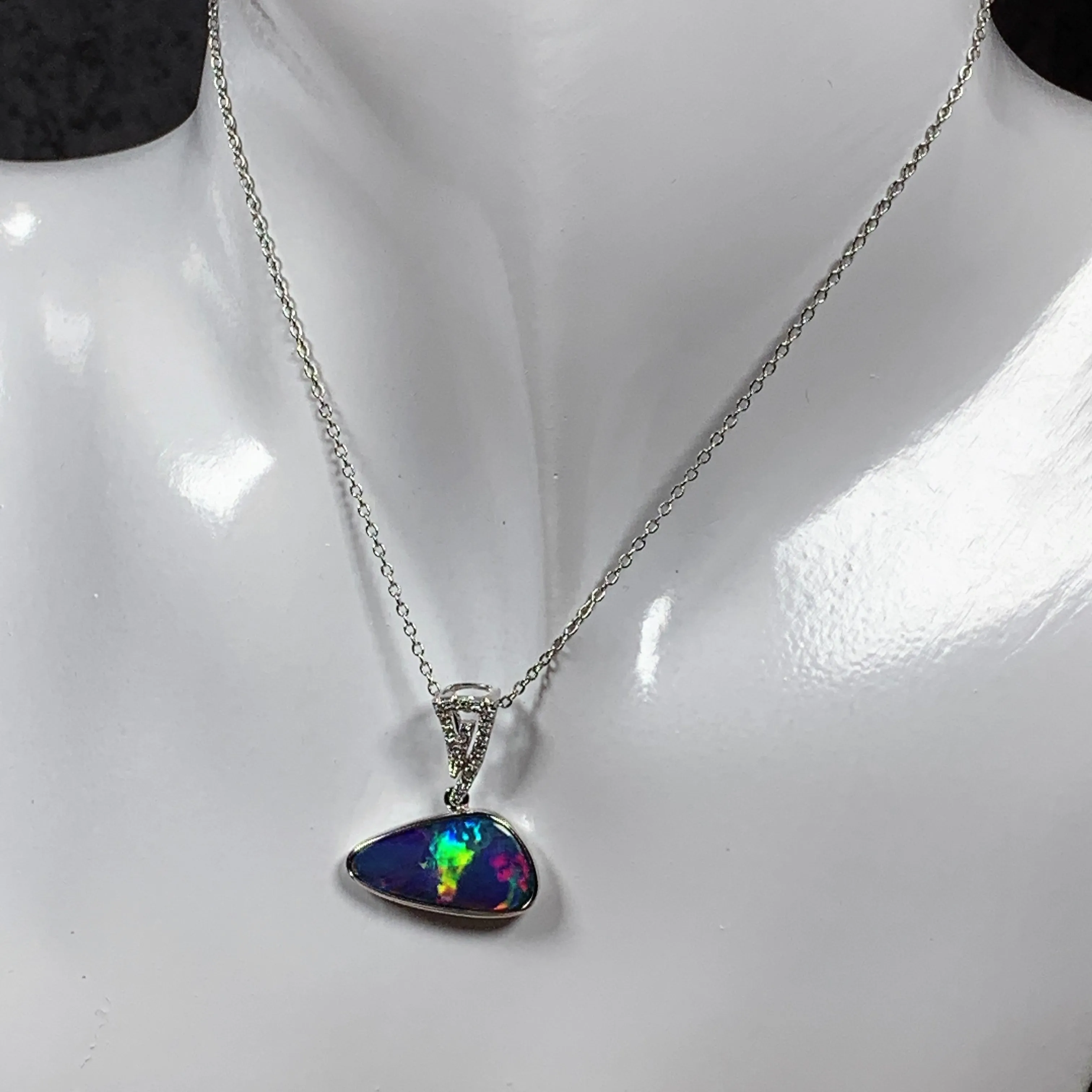 14kt White Gold Opal 3.6ct and Diamond pendant