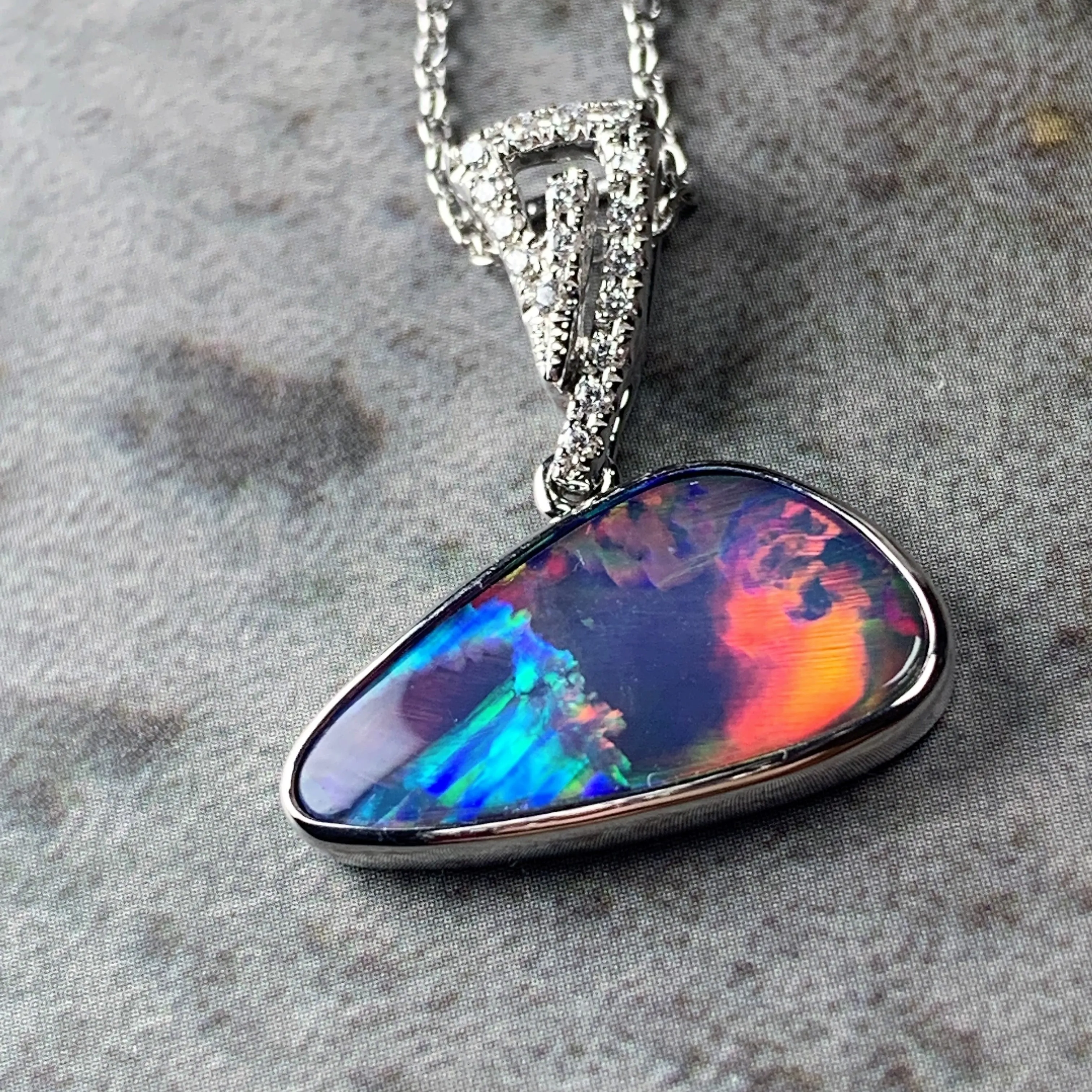 14kt White Gold Opal 3.6ct and Diamond pendant