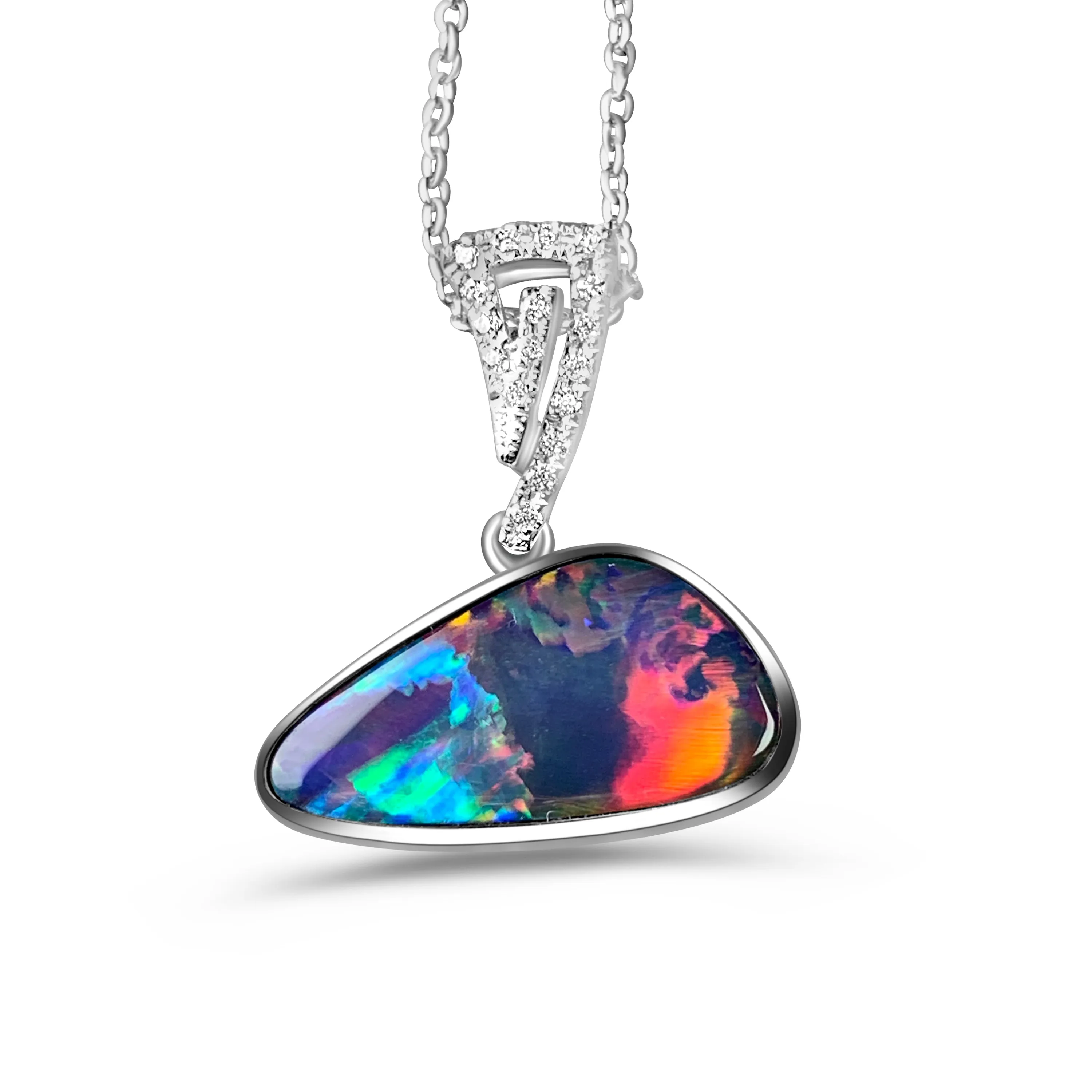 14kt White Gold Opal 3.6ct and Diamond pendant