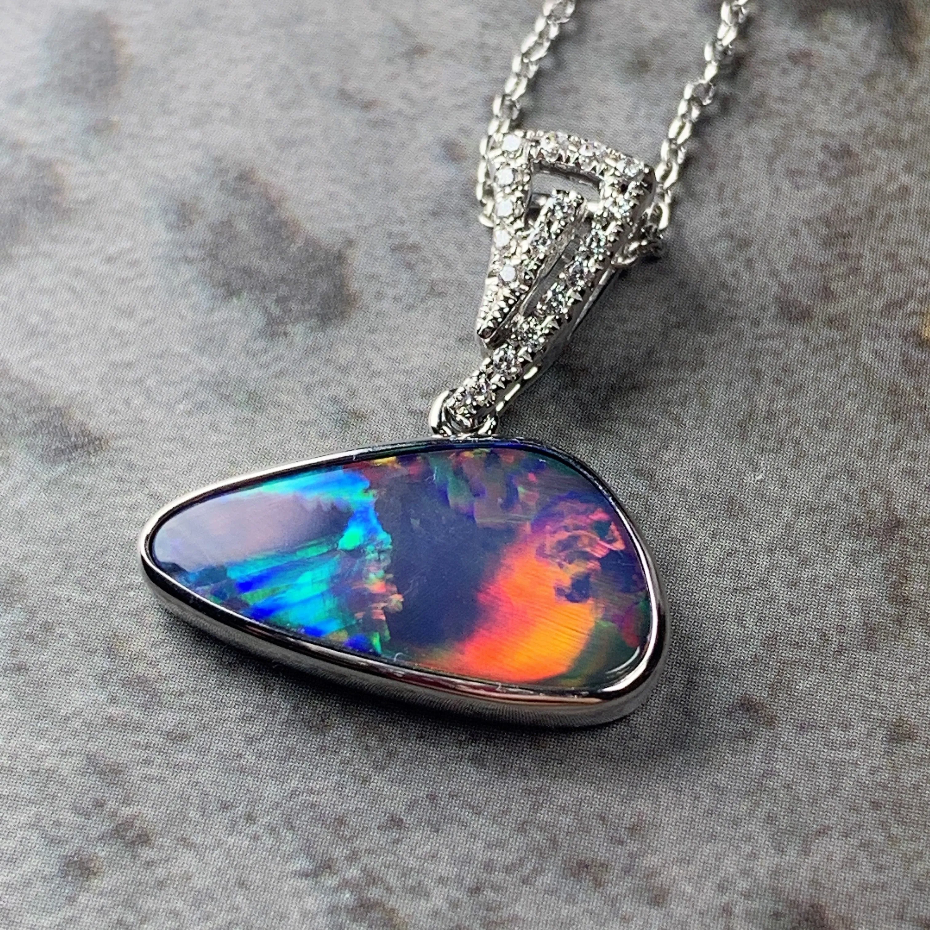 14kt White Gold Opal 3.6ct and Diamond pendant