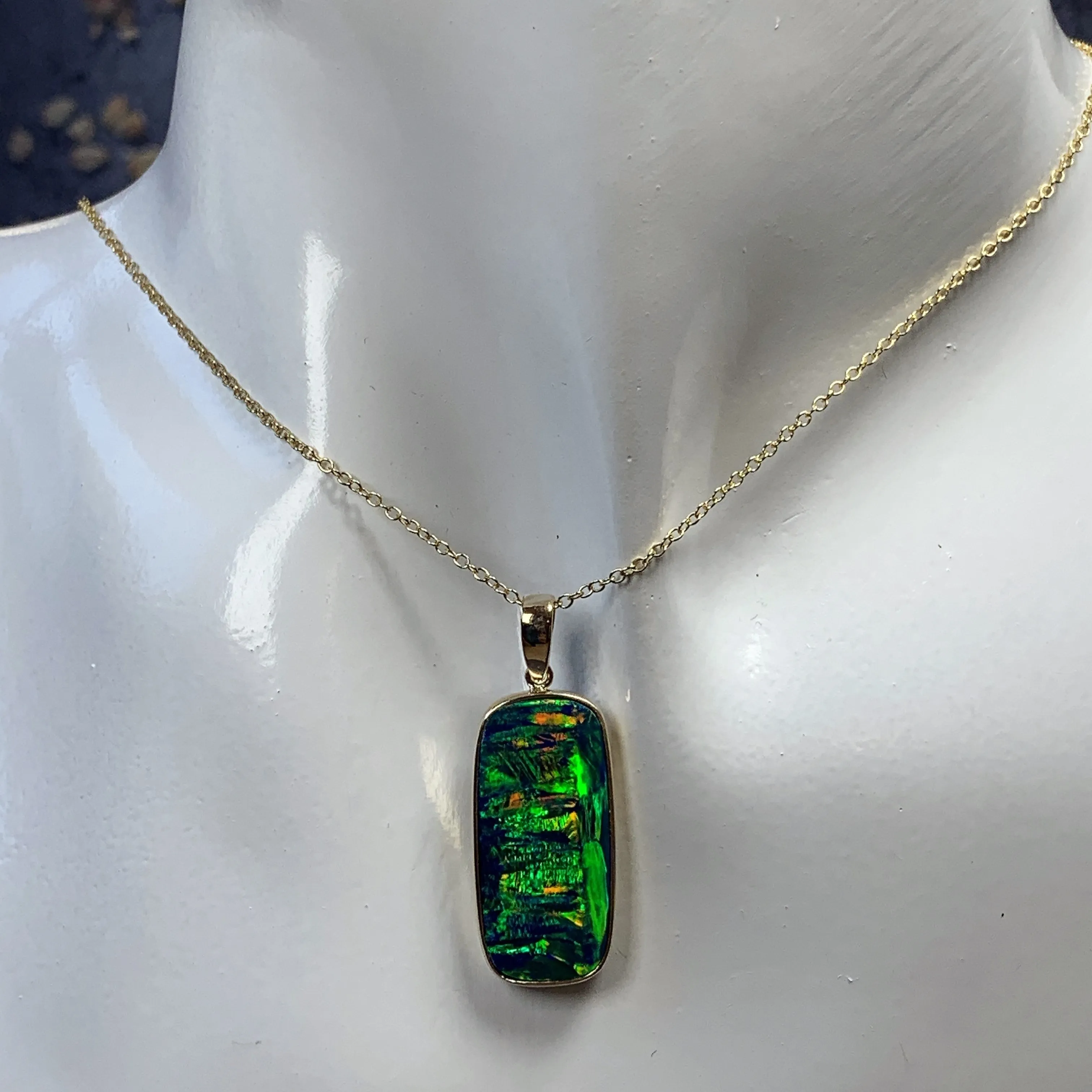 14kt Yellow Gold Opal doublet 9.26ct rectangular pendant