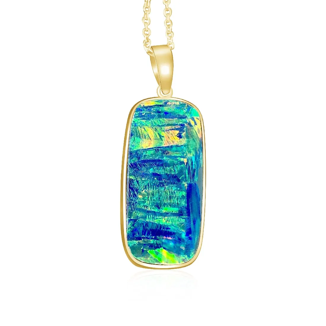 14kt Yellow Gold Opal doublet 9.26ct rectangular pendant