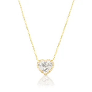 14KT Yellow Gold White Topaz Diamond Heart Necklace