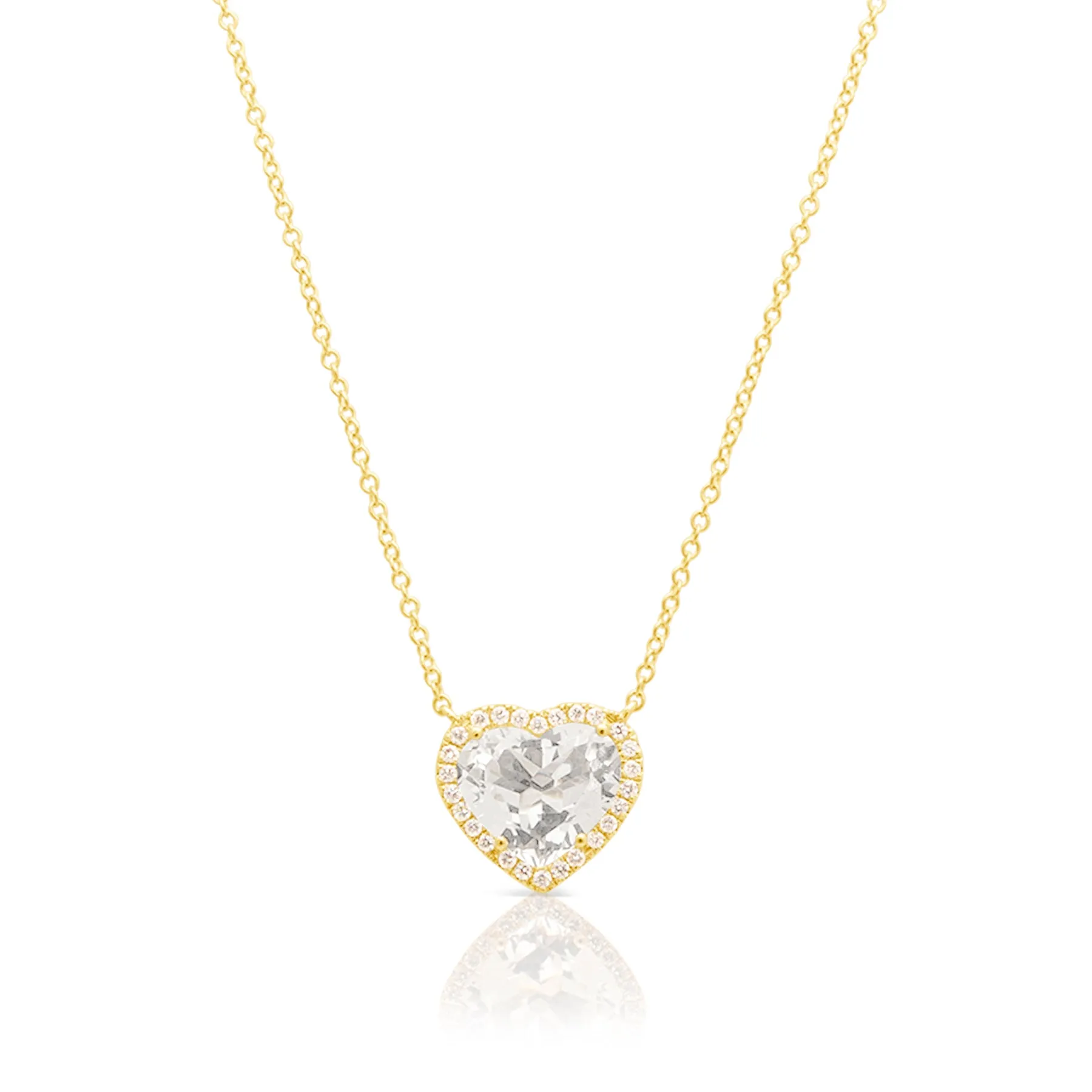 14KT Yellow Gold White Topaz Diamond Heart Necklace