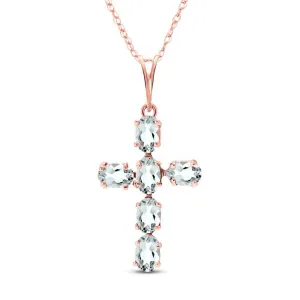 1.5 Carat 14K Solid Rose Gold Cross Necklace Natural Aquamarine