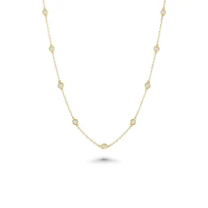 16 Stone Diamond By The Yard Necklace, Bezel Set Diamond Station Necklace (1.50 ct.) in 14K Gold