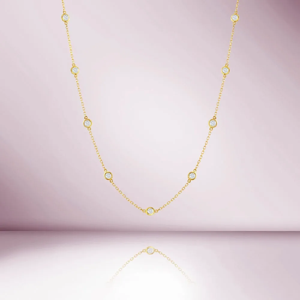 16 Stone Diamond By The Yard Necklace, Bezel Set Diamond Station Necklace (1.50 ct.) in 14K Gold