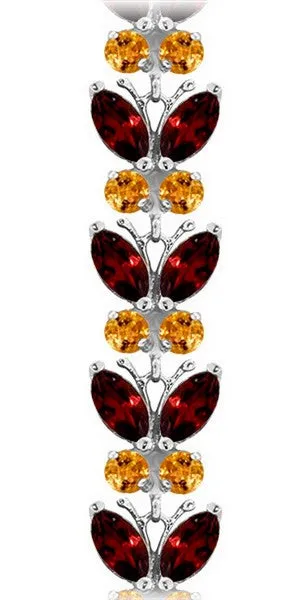 16.5 Carat 14K Solid White Gold Butterfly Bracelet Garnet Citrine