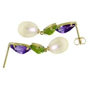 16.6 Carat 14K Solid Yellow Gold Earrings Peridot, Amethyst Pearl