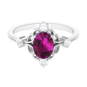 1.75 CT Oval Shape Rhodolite and Diamond Cocktail Ring