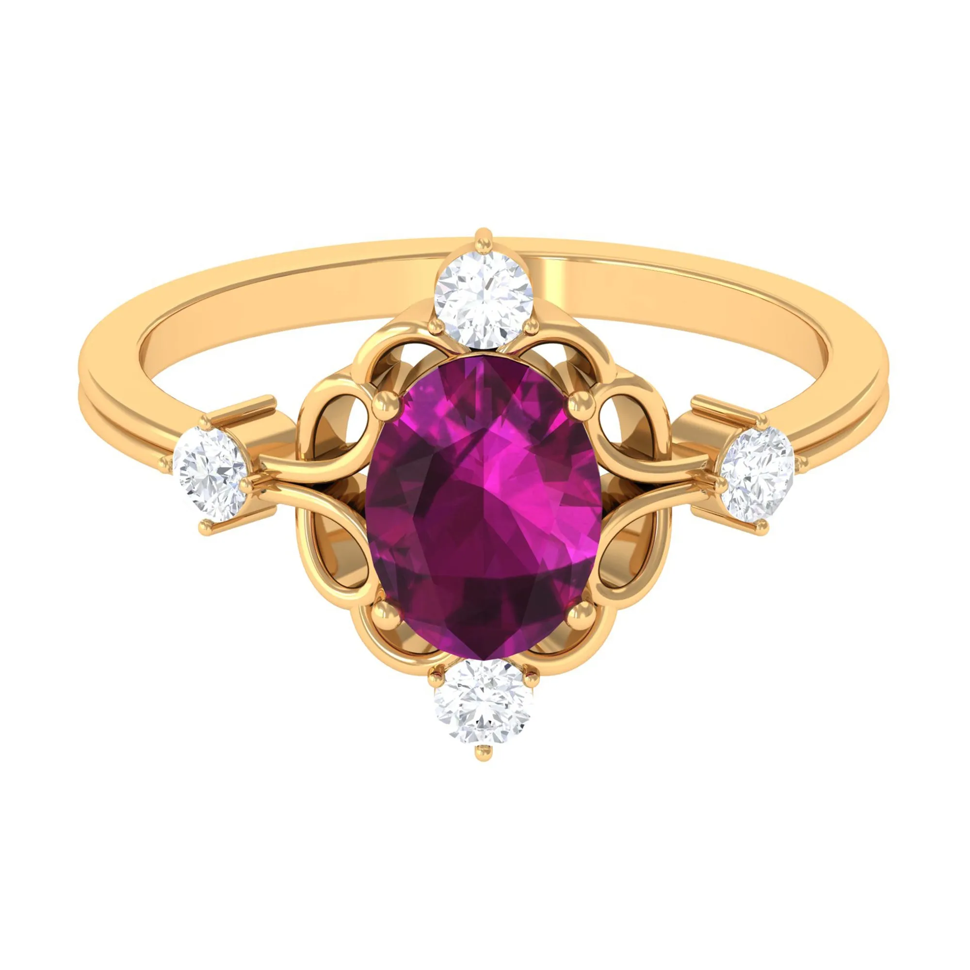 1.75 CT Oval Shape Rhodolite and Diamond Cocktail Ring