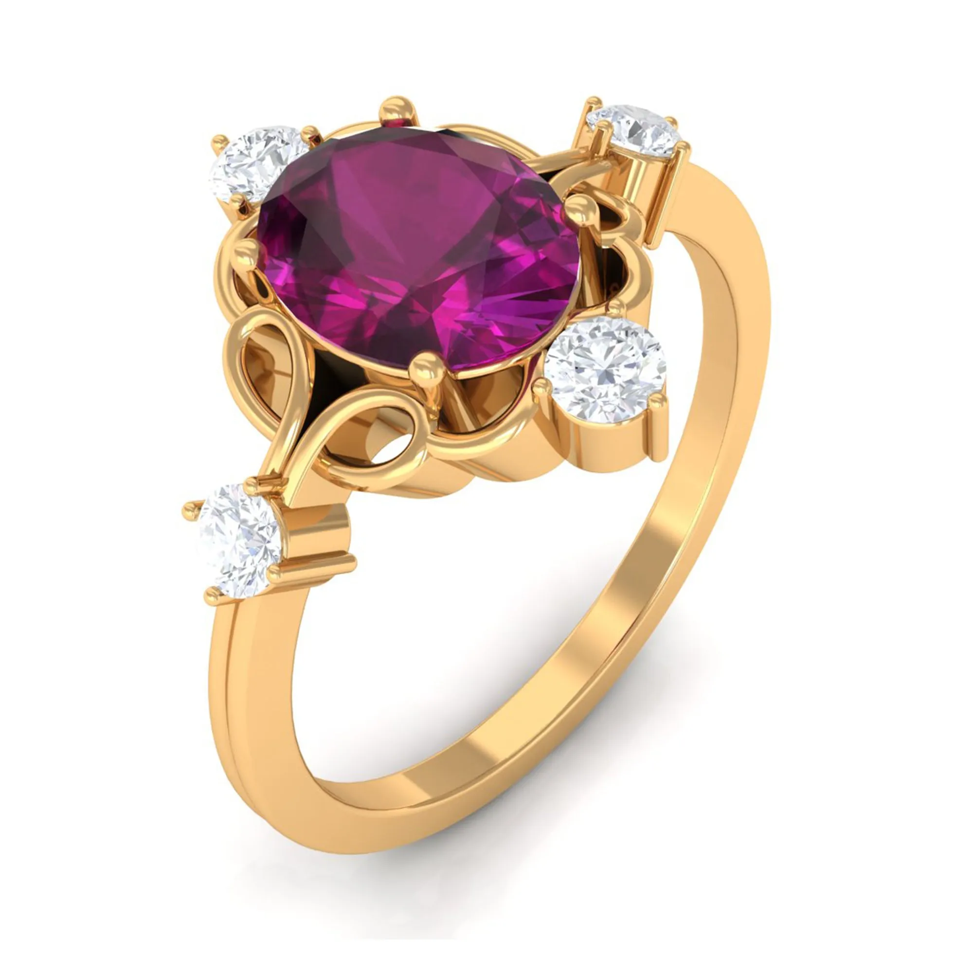 1.75 CT Oval Shape Rhodolite and Diamond Cocktail Ring