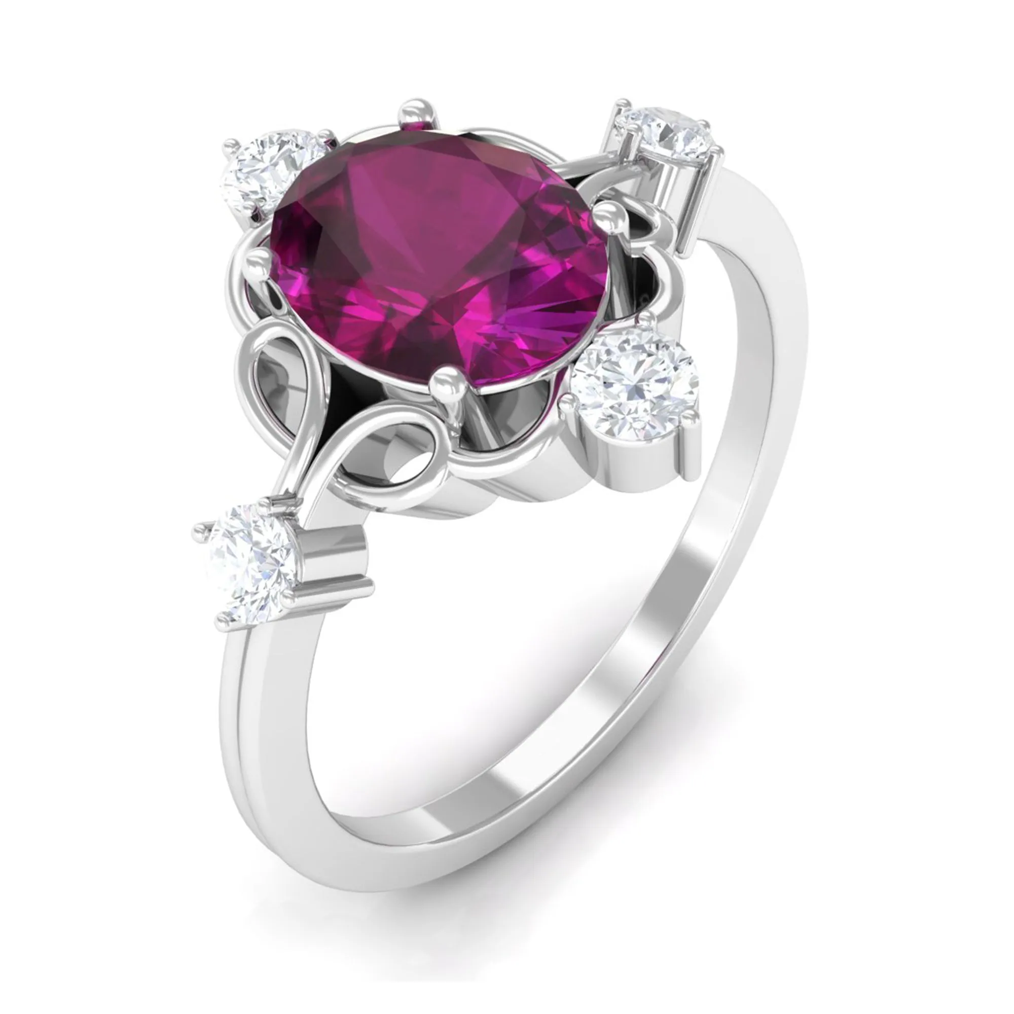 1.75 CT Oval Shape Rhodolite and Diamond Cocktail Ring