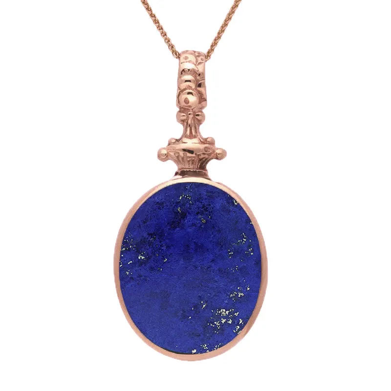 18ct Rose Gold Whitby Jet Lapis Lazuli Double Sided Oval Fob Necklace