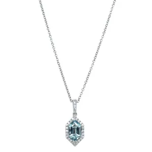 18ct White Gold .96ct Aquamarine & Diamond Mini Sierra Pendant