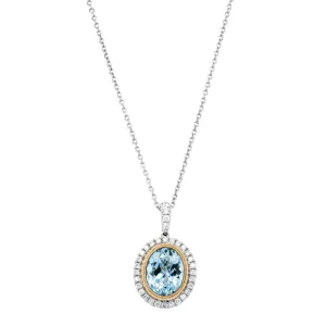 18ct White Gold & Yellow Gold Aquamarine & Diamond Halo Pendant