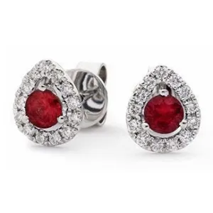 18ct WHITE GOLD Ruby and Diamond 0.65ct Pear Halo Earrings Women's 8mm GIFT Box