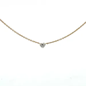 18K Gold Diamond Heart invisible Set Drilled Diamond and Chain Necklace