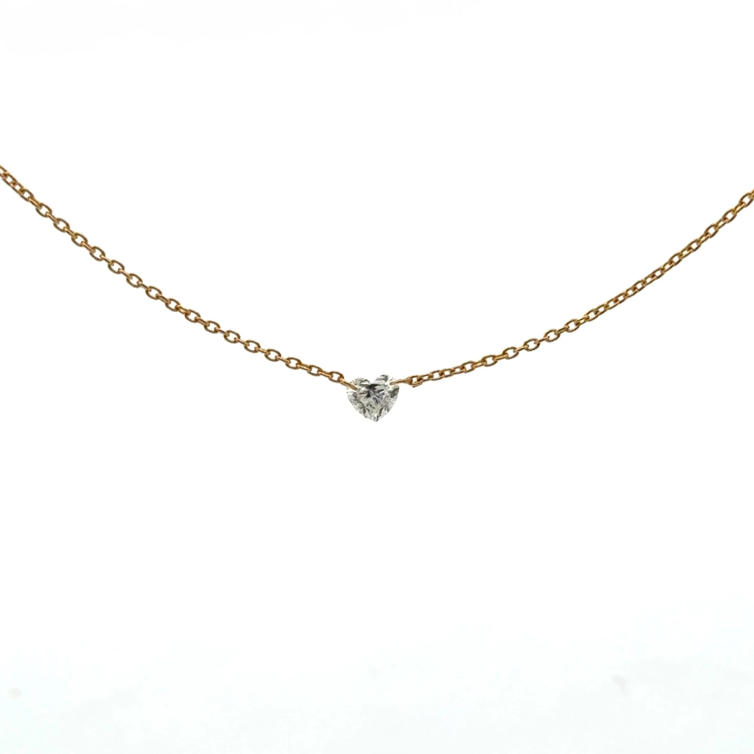 18K Gold Diamond Heart invisible Set Drilled Diamond and Chain Necklace