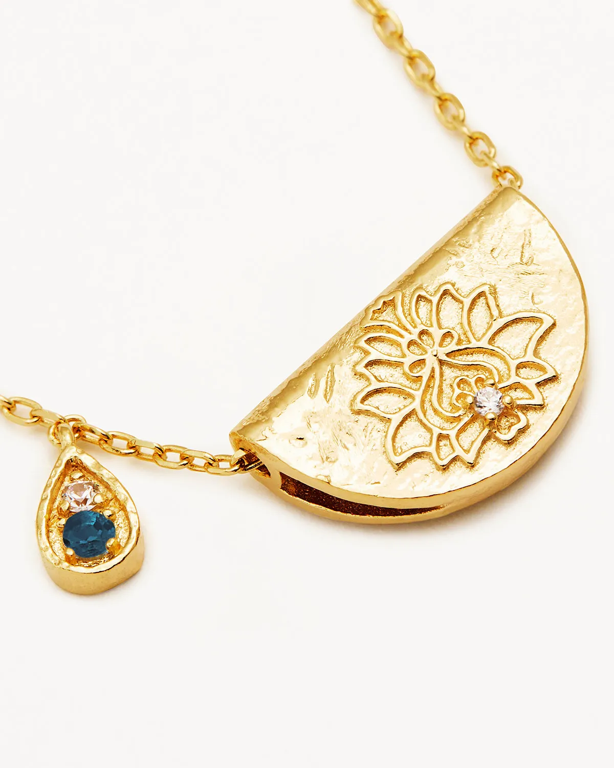 18k Gold Vermeil Lotus Birthstone Necklace - December - Blue Topaz