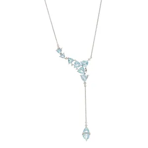 18k Mirage White Gold Necklace With 0.19 Cts Vs-Gh Diamonds  And Aquamarine